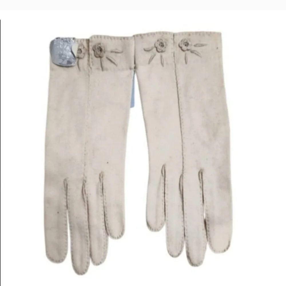 VAN RAALTE 1950s VINTAGE COTTON BLEND GLOVES SIZE 7 – ECRU EMBROIDERED NEW